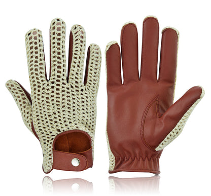 Mens Crochet Leather Driving Gloves