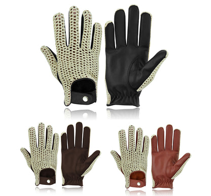 Mens Crochet Leather Driving Gloves