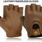 Men Driving Leather Mesh Fingerless Glove